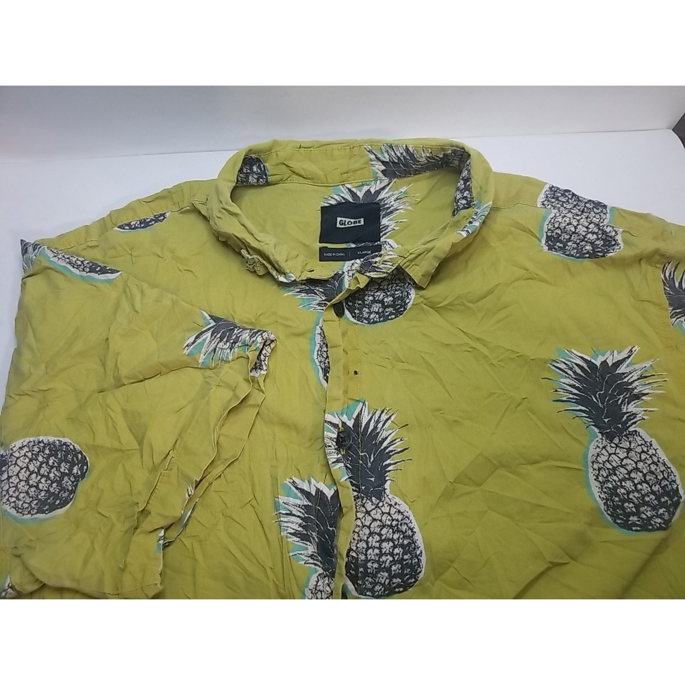 Globe Hawaiian Print Shirt Mens Short Sleeve Button Up Pineapple Cotton‎